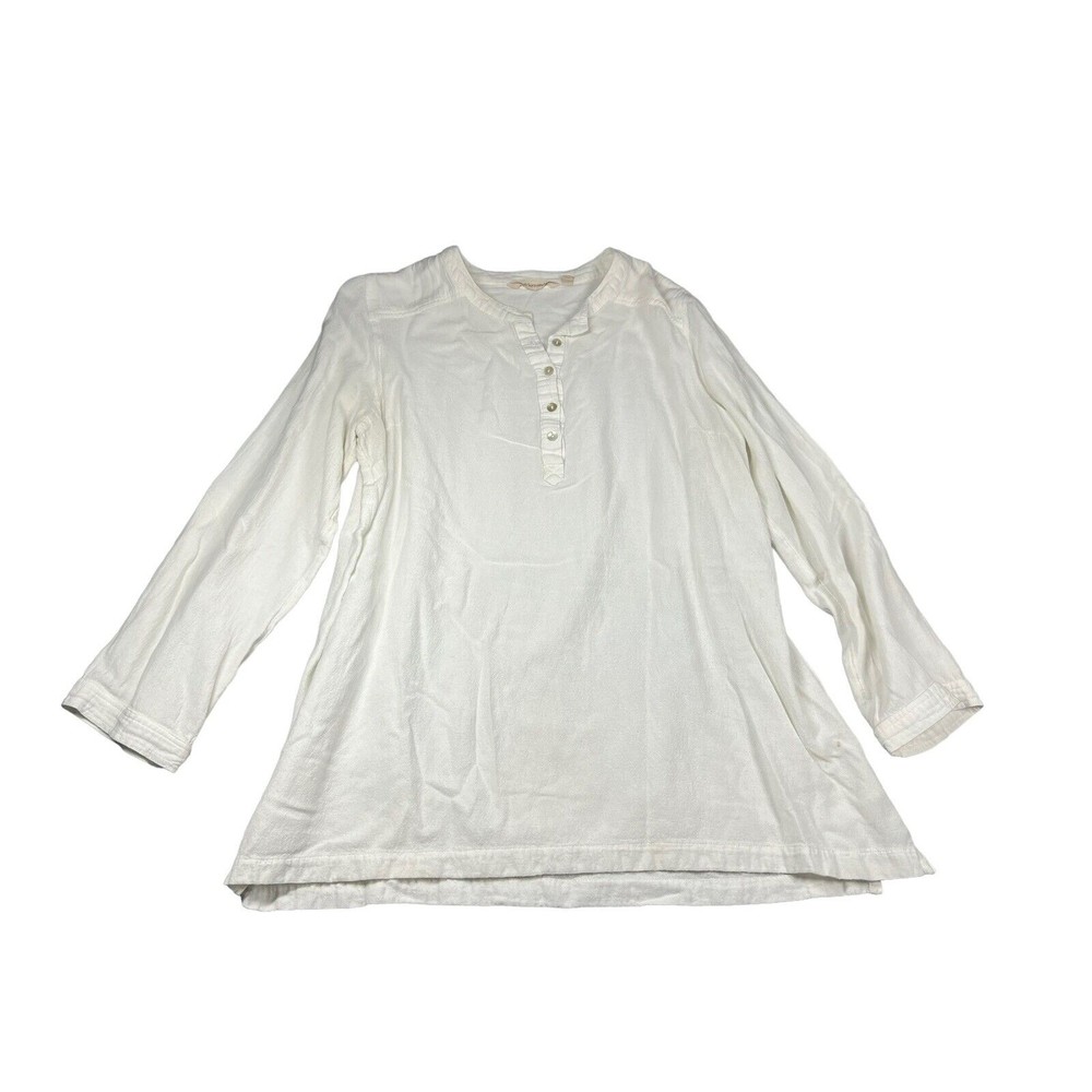 Soft Surroundings Buttons‎ Long Sleeve Top Womens  Medium white